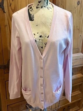 Tommy Hilfiger Light Pink V-Neck Button Cardigan Sweater-Sz L